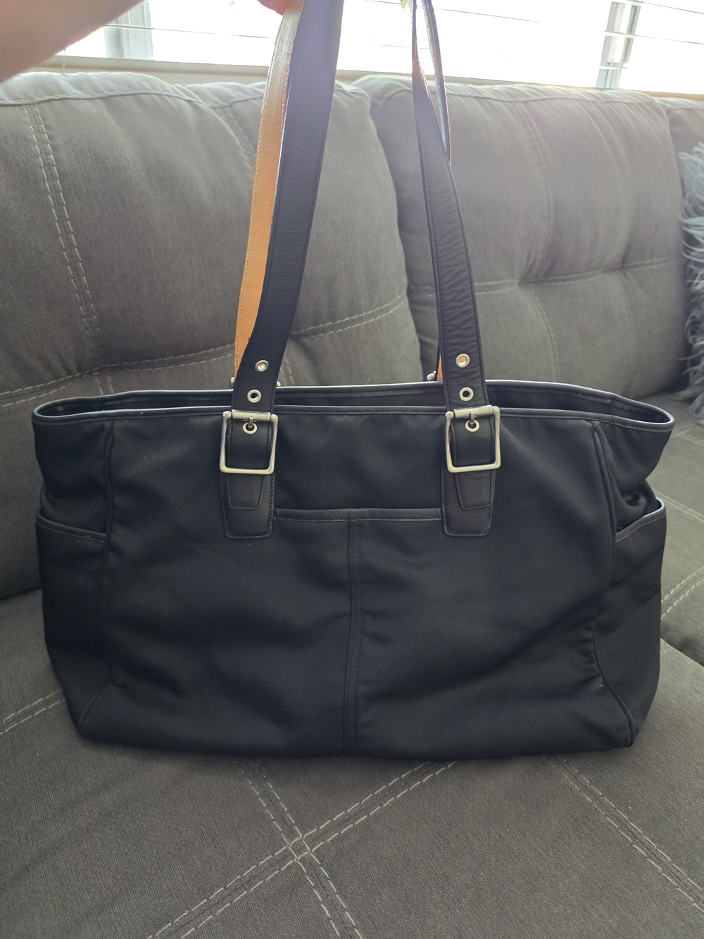 Coach Black Tote with Tan Strap Accents